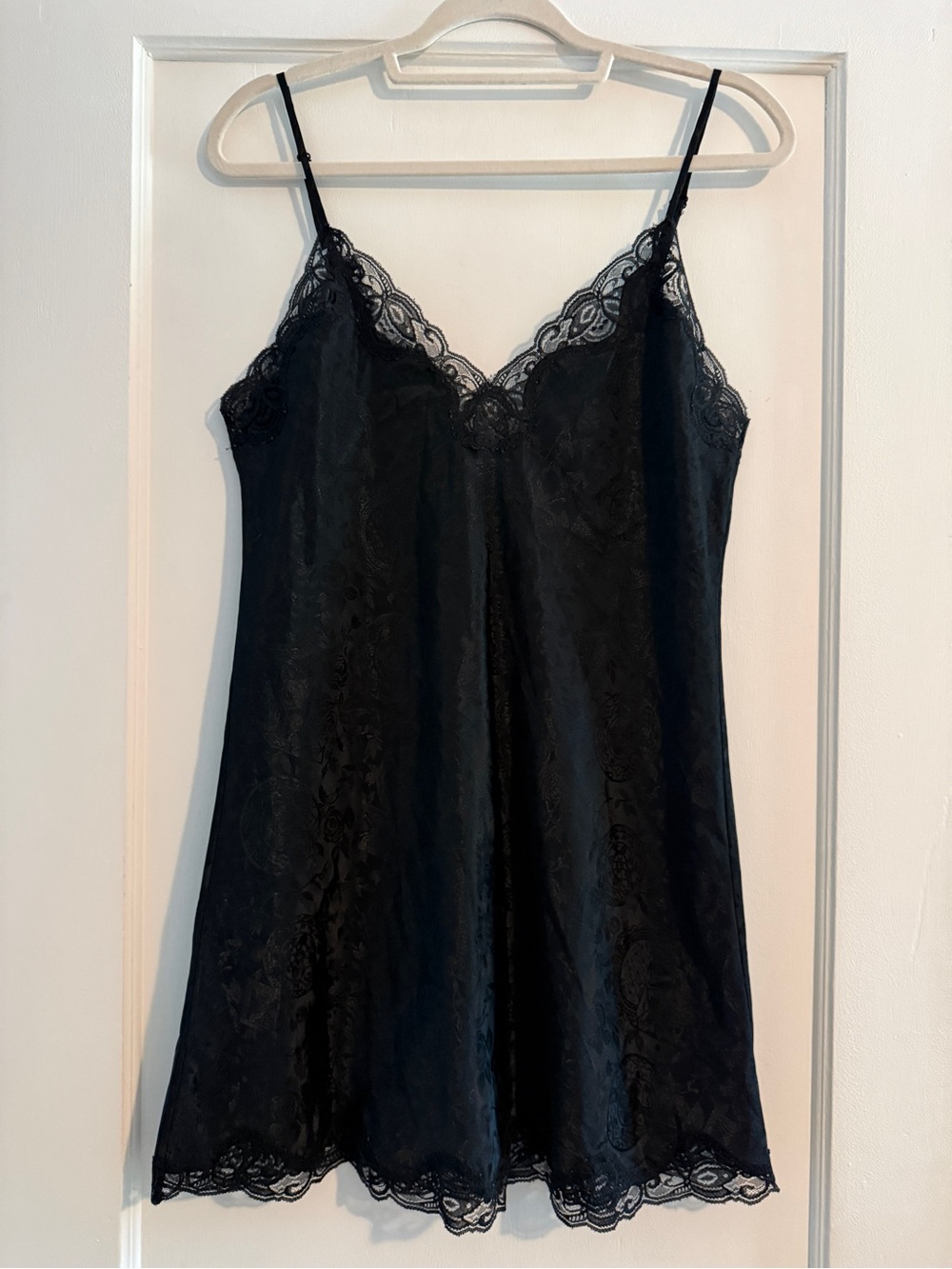 Vintage 90s Victoria’s Secret Gold Label Black Satin Nightie Slip Dress Small